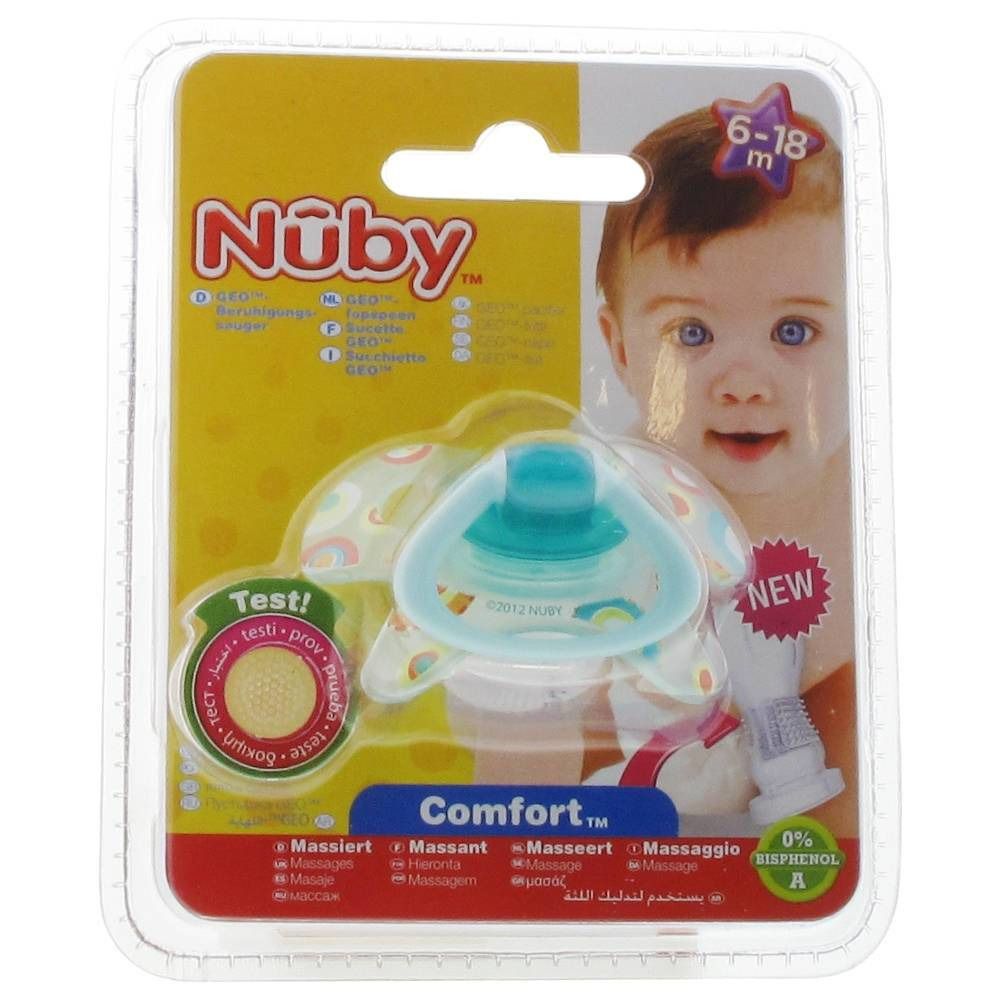 Nuby Sucette Silicone Geo Orthodontique 6-18 Mois Vert