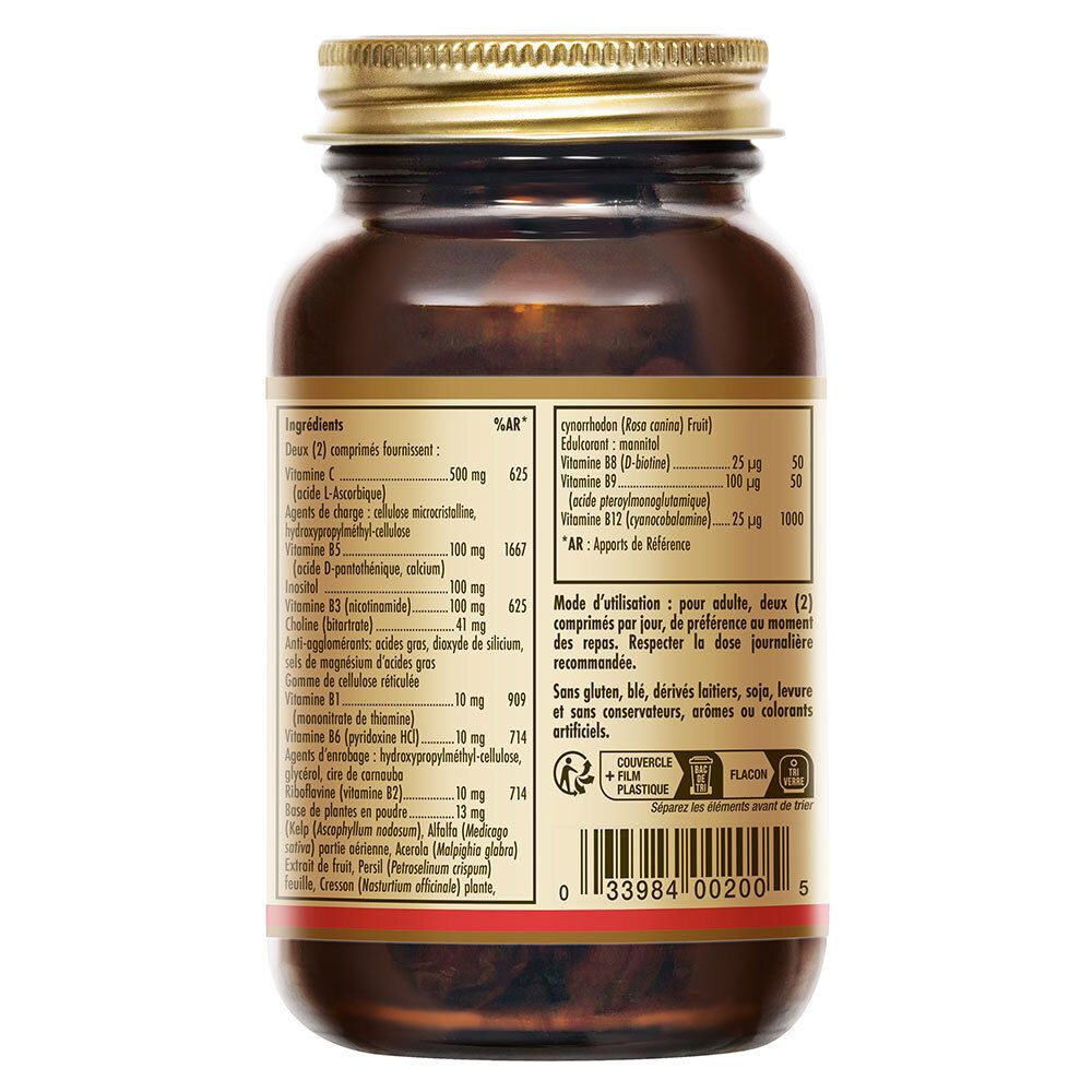 Achterkant van de fles met ingrediënteninformatie. Lijst van ingrediënten en voedingswaarden. Tekst in het Frans.