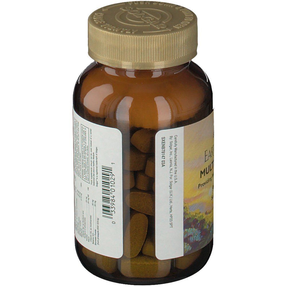 Schuine weergave van een bruine glazen fles met gouden dop. Etiket met voedingswaarde-informatie en houdbaarheidsdatum.