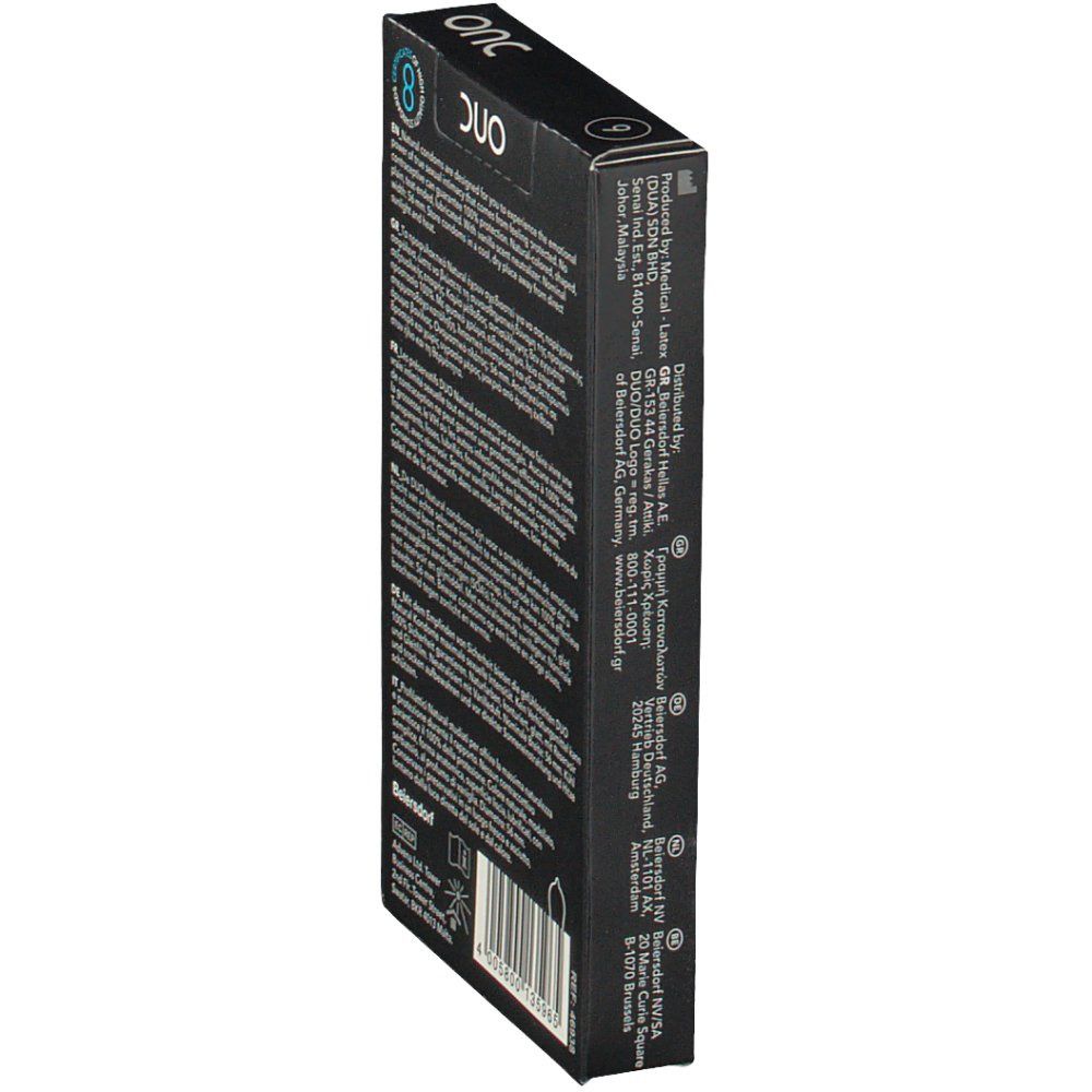 Boîte noire, vue latérale avec texte. Informations fabricant et logos visibles.