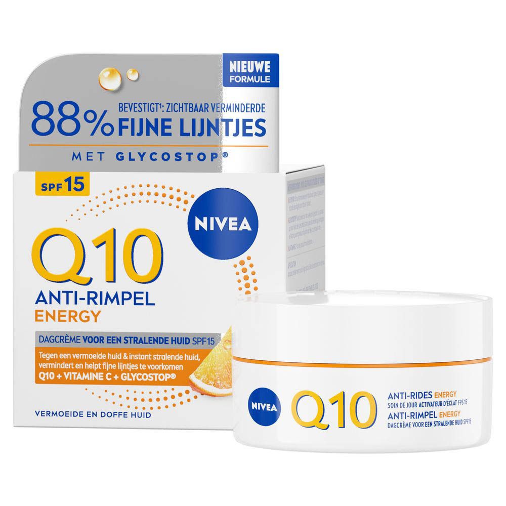 NIVEA Q10 Energy Anti-rimpel dagcrème SPF15 in witte pot.