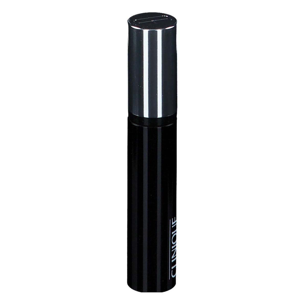 Tube de mascara noir avec bouchon argenté. Inscription: CLINIQUE.