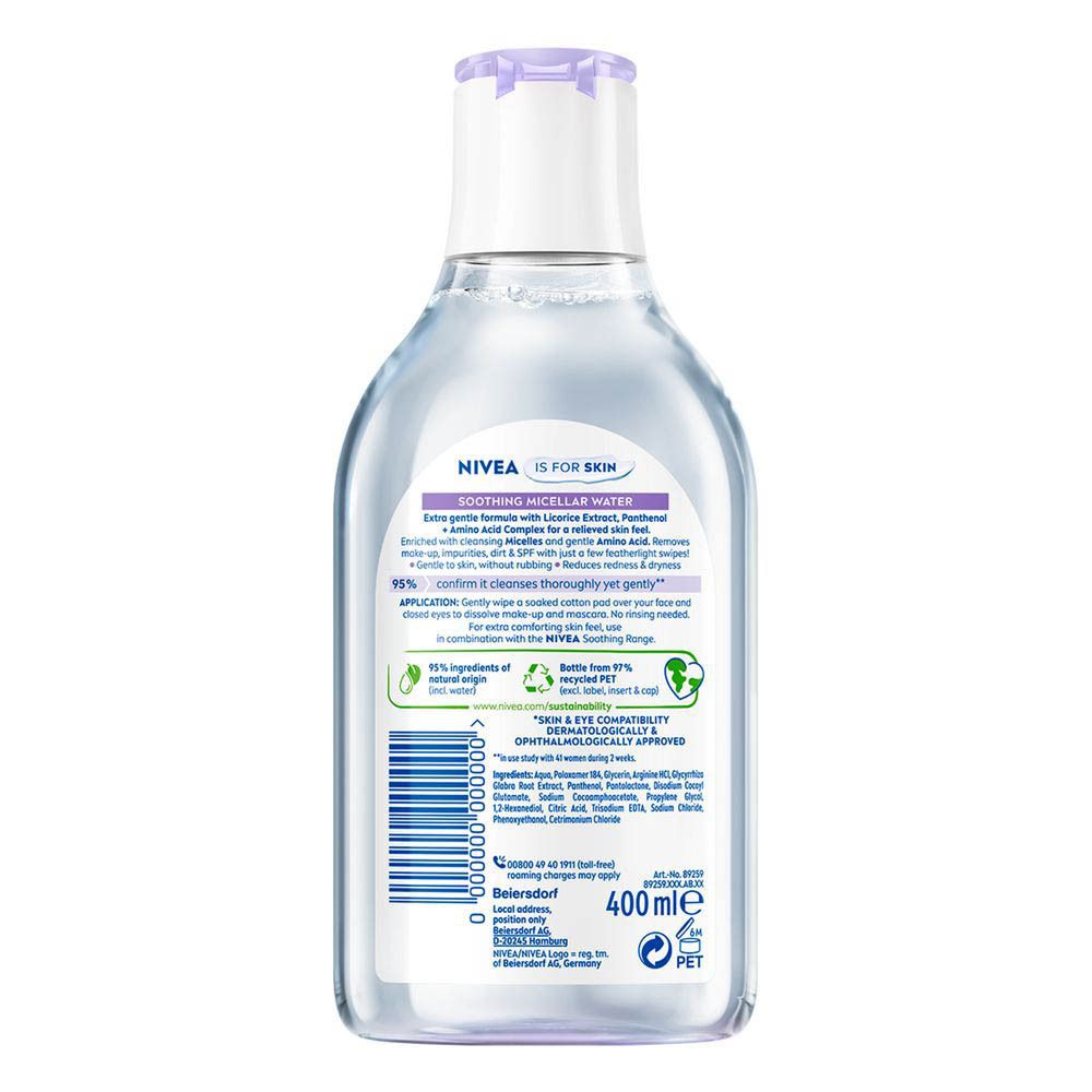 Bouteille NIVEA MicellAIR Skin Breathe Eau Micellaire avec étiquette 'Peaux Sensibles'.
