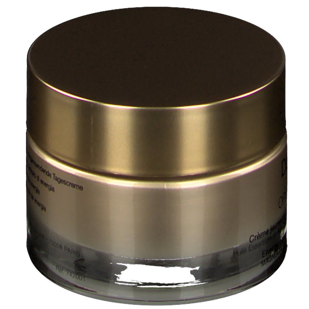 Pot de crème avec couvercle doré. Inscription : Crème de jeunesse concentré d'énergie.