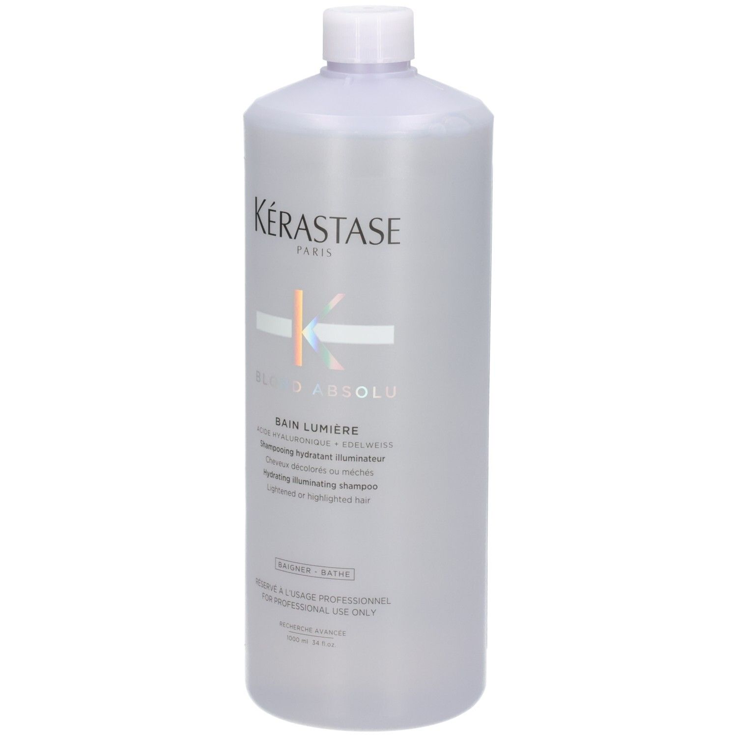 Shampoing Kérastase Blond Absolu Bain Lumière en flacon de 1000ml, vue de face.
