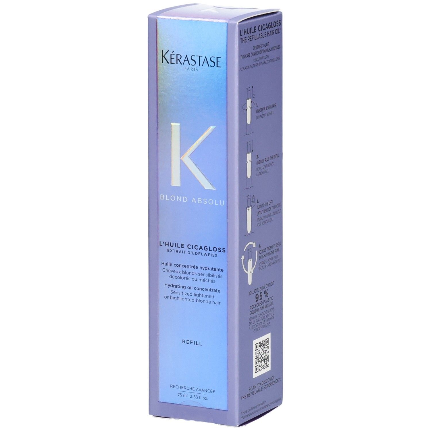 Kérastase Blond Absolu Huile Cicagloss Recharge verpakking. Bevat instructies voor navulling.
