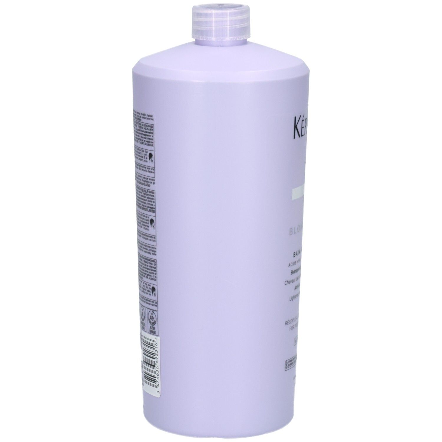 Arrière du flacon de shampoing Kérastase Blond Absolu Bain Ultra-Violet 1000ml avec ingrédients.