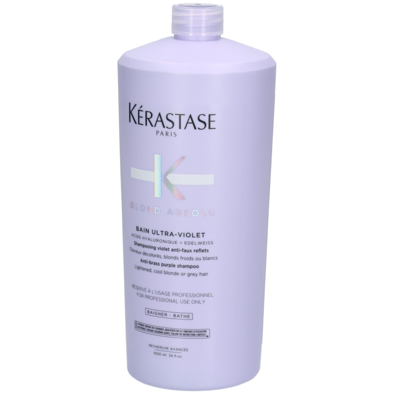 Shampoing Kérastase Blond Absolu Bain Ultra-Violet en flacon de 1000ml, vue de face.