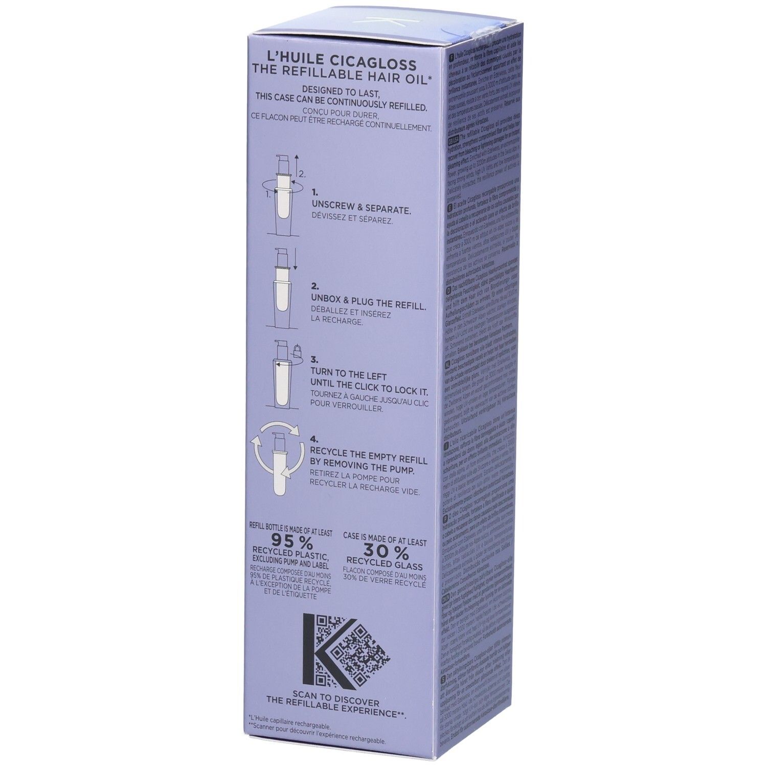 Kérastase Blond Absolu Huile Cicagloss navulbare haarolie verpakking met navulinstructies.