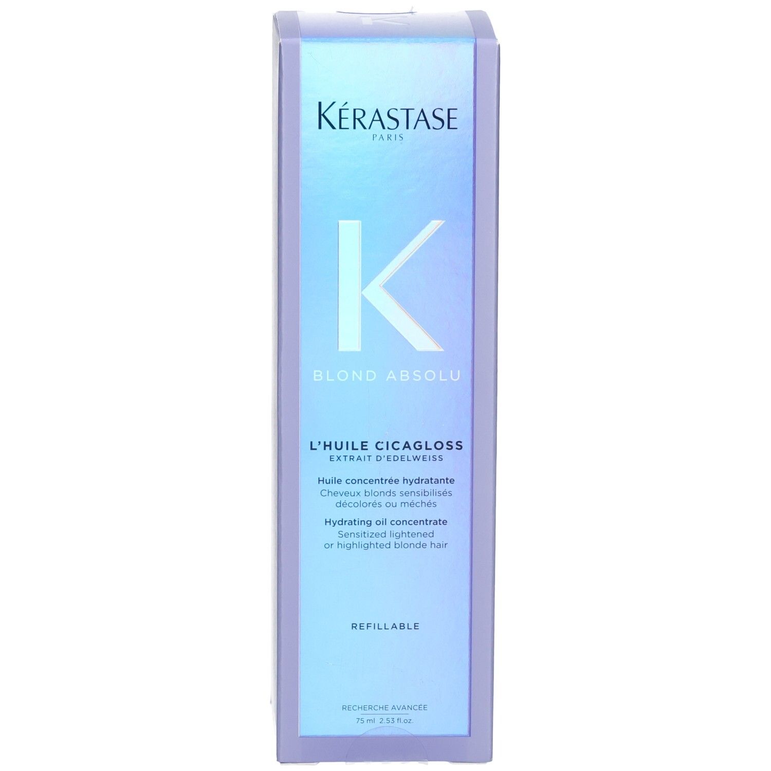 Kérastase Blond Absolu Huile Cicagloss navulbare haarolie verpakking, voorkant.