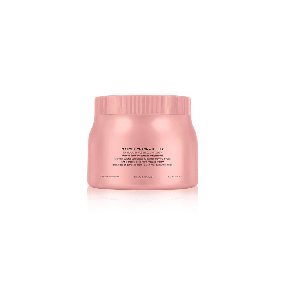 Een roze pot met de tekst "Masque Chroma Filler".