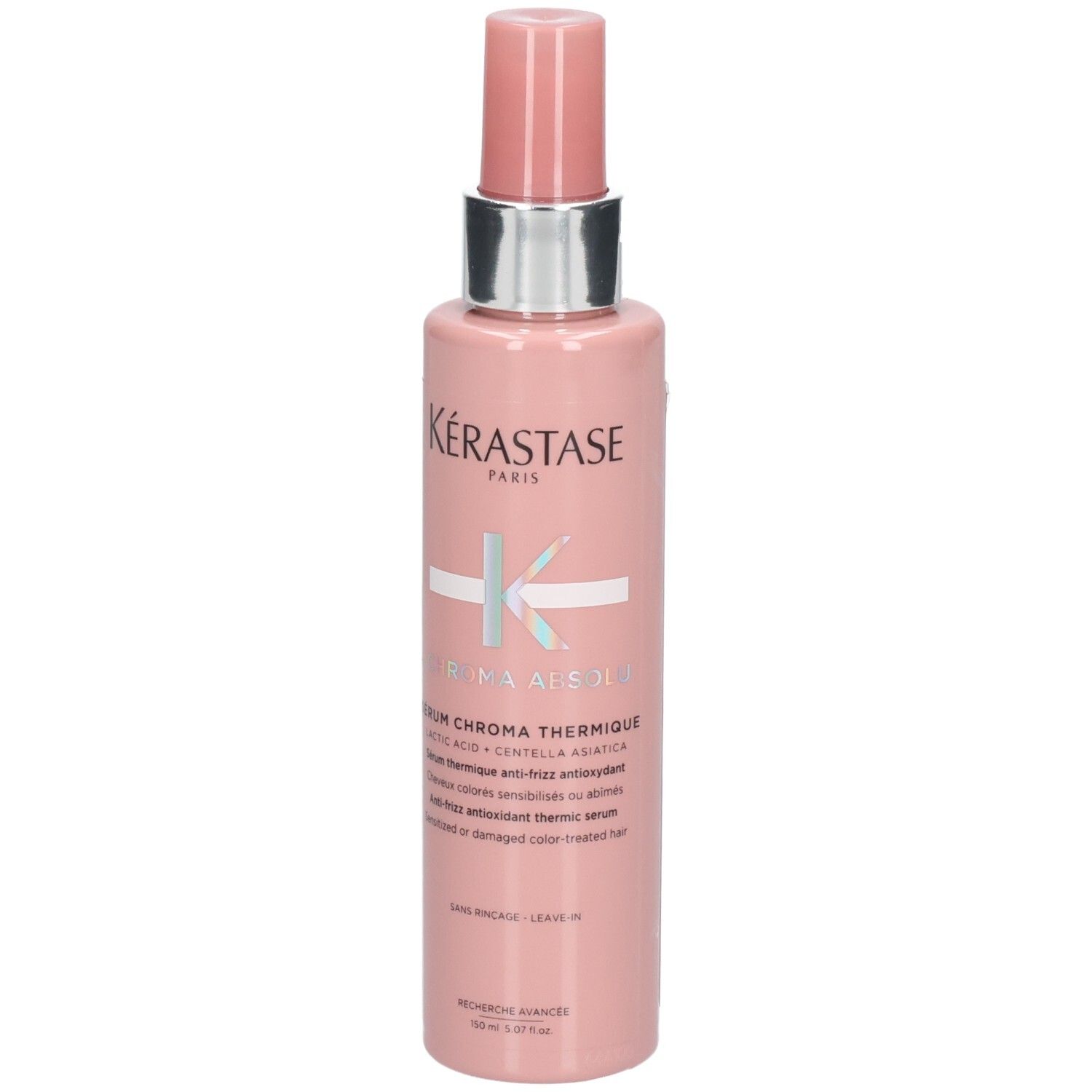 Kérastase Chroma Absolu Sérum Chroma Thermique, 150ml fles met pompdispenser en productomschrijving.