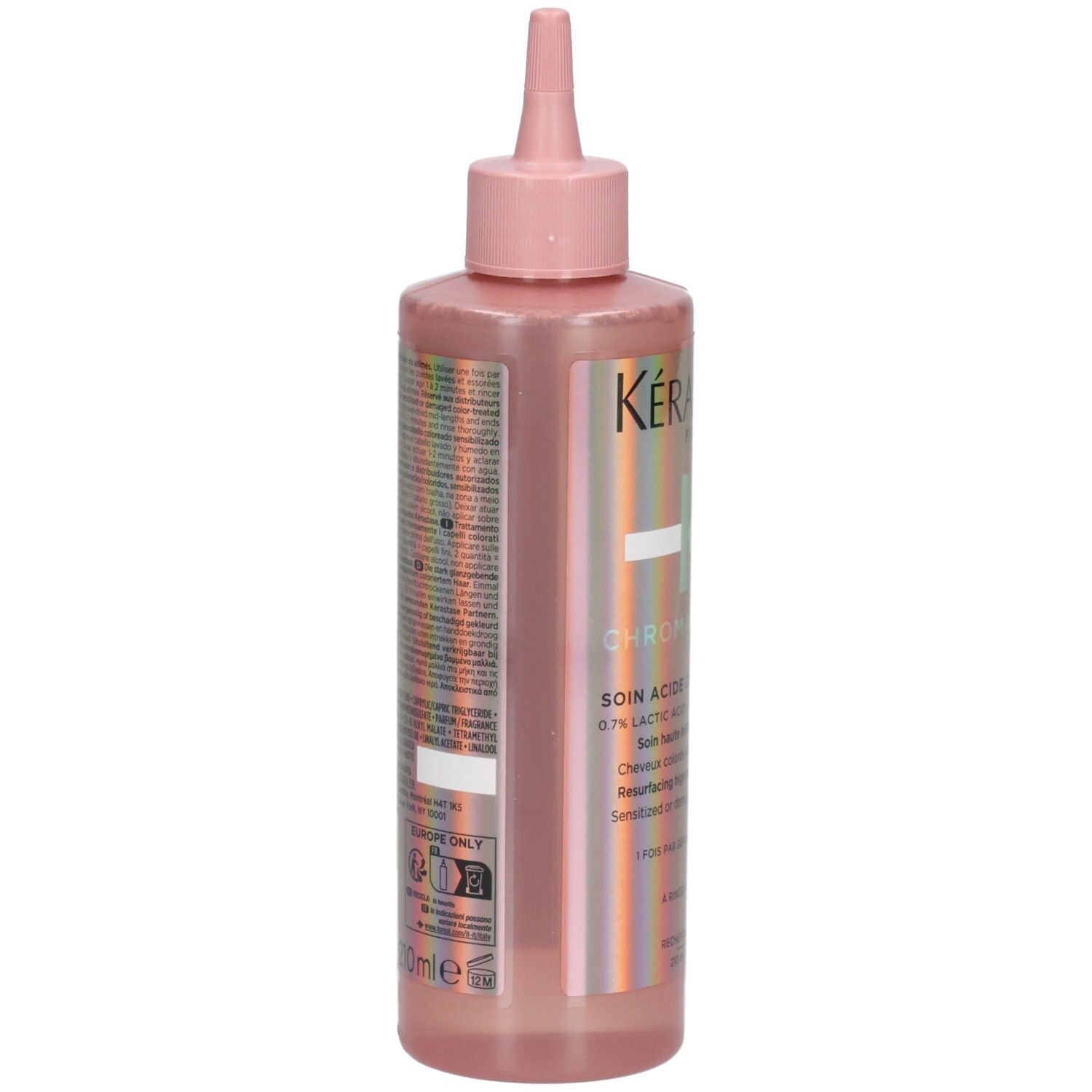 Arrière de la bouteille Kérastase Chroma Absolu avec instructions détaillées.