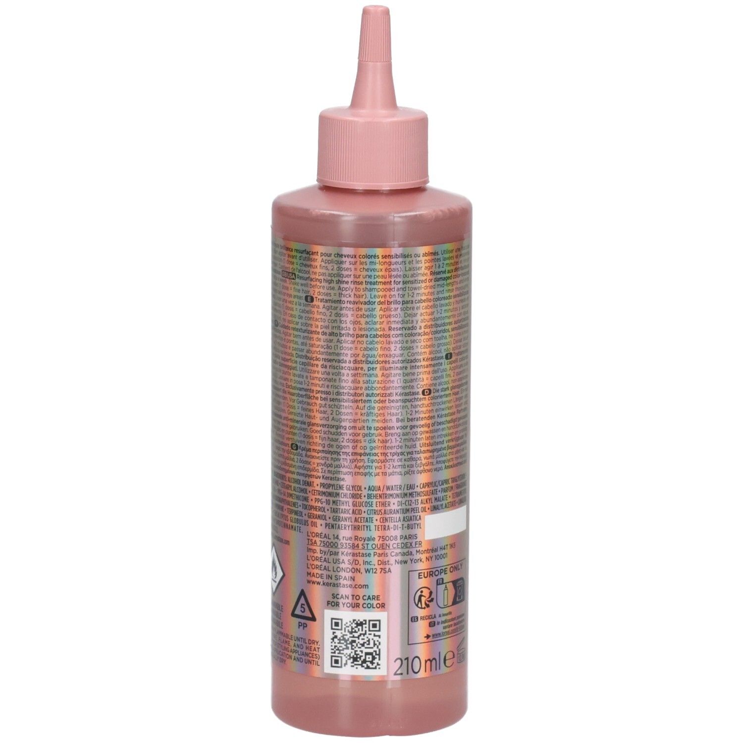 Arrière de la bouteille Kérastase Chroma Absolu, indiquant 210 ml et les avertissements.
