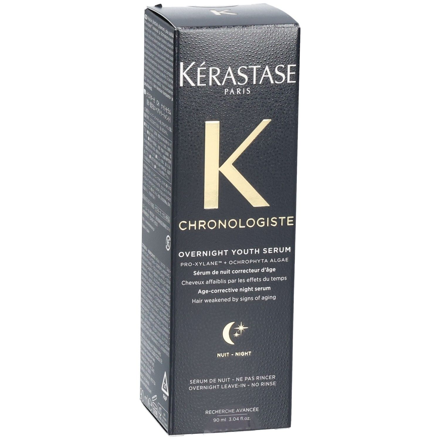 Kérastase Chronologiste Sérum de Nuit Youth: Vooraanzicht van de doos, met het K-logo en de productnaam.