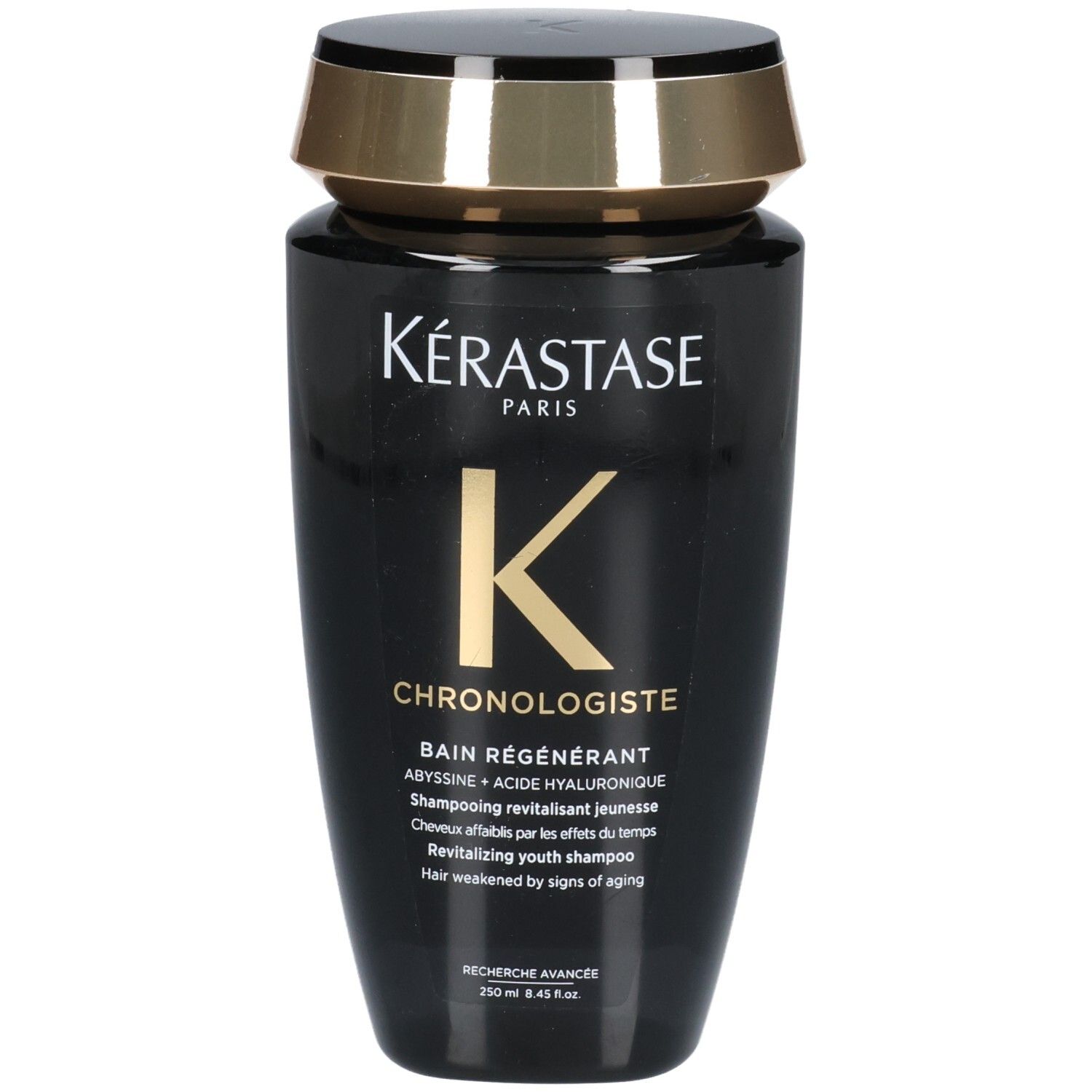 Zwarte Kérastase Chronologiste fles met gouden dop. 250 ml.
