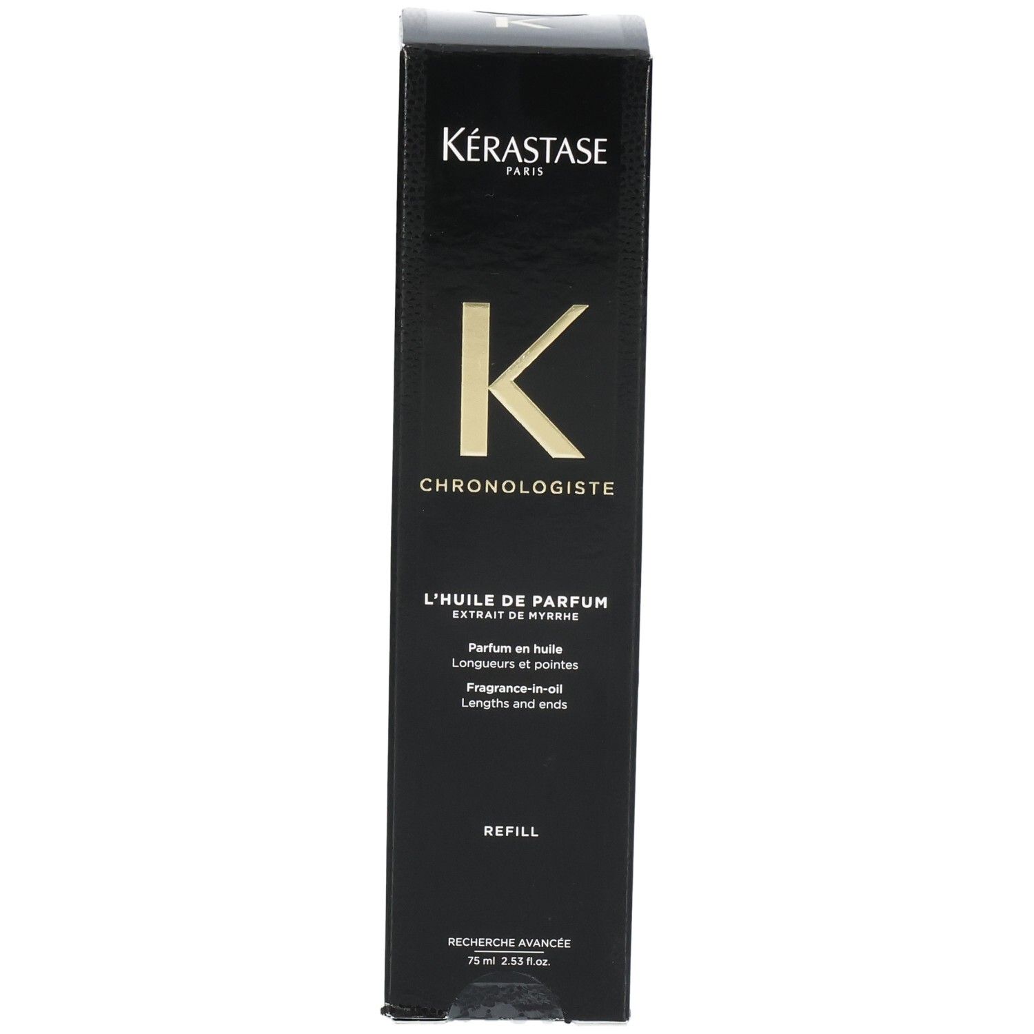 Voorkant van de Kérastase Chronologiste L'Huile de Parfum navulling met logo en productnaam.