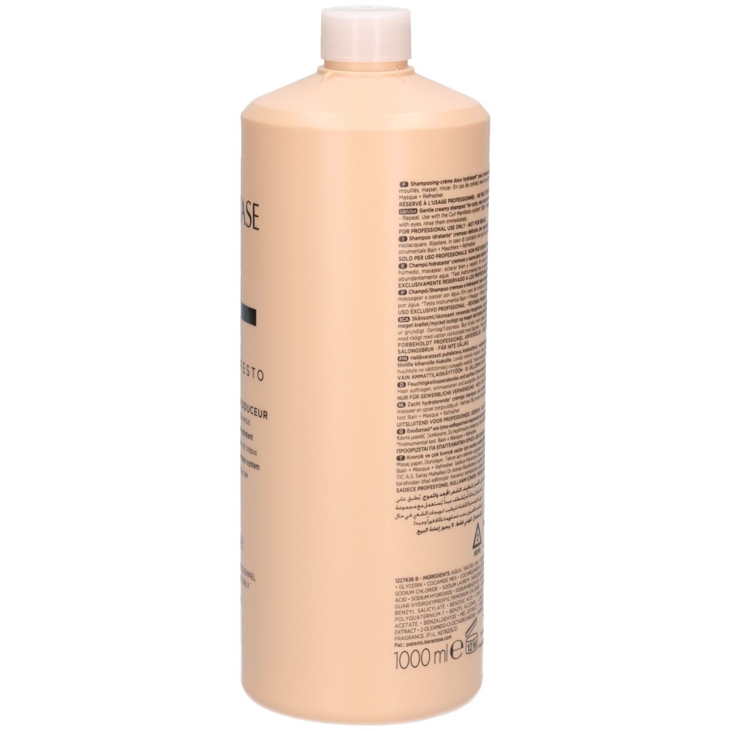 Kérastase Curl Manifesto Shampoo, 1 liter fles, zijkant met tekst.