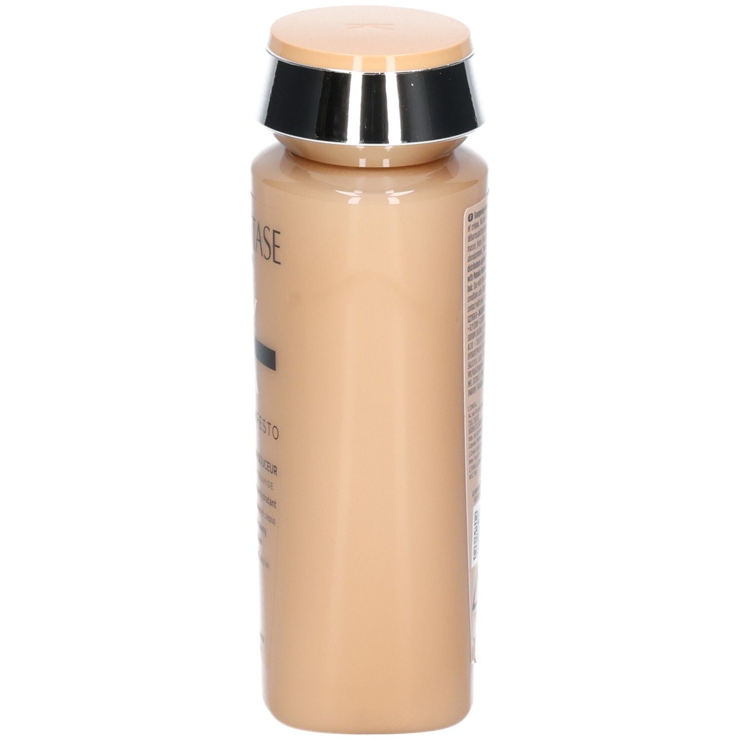Zijaanzicht van de beige Kérastase Curl Manifesto shampoo fles.