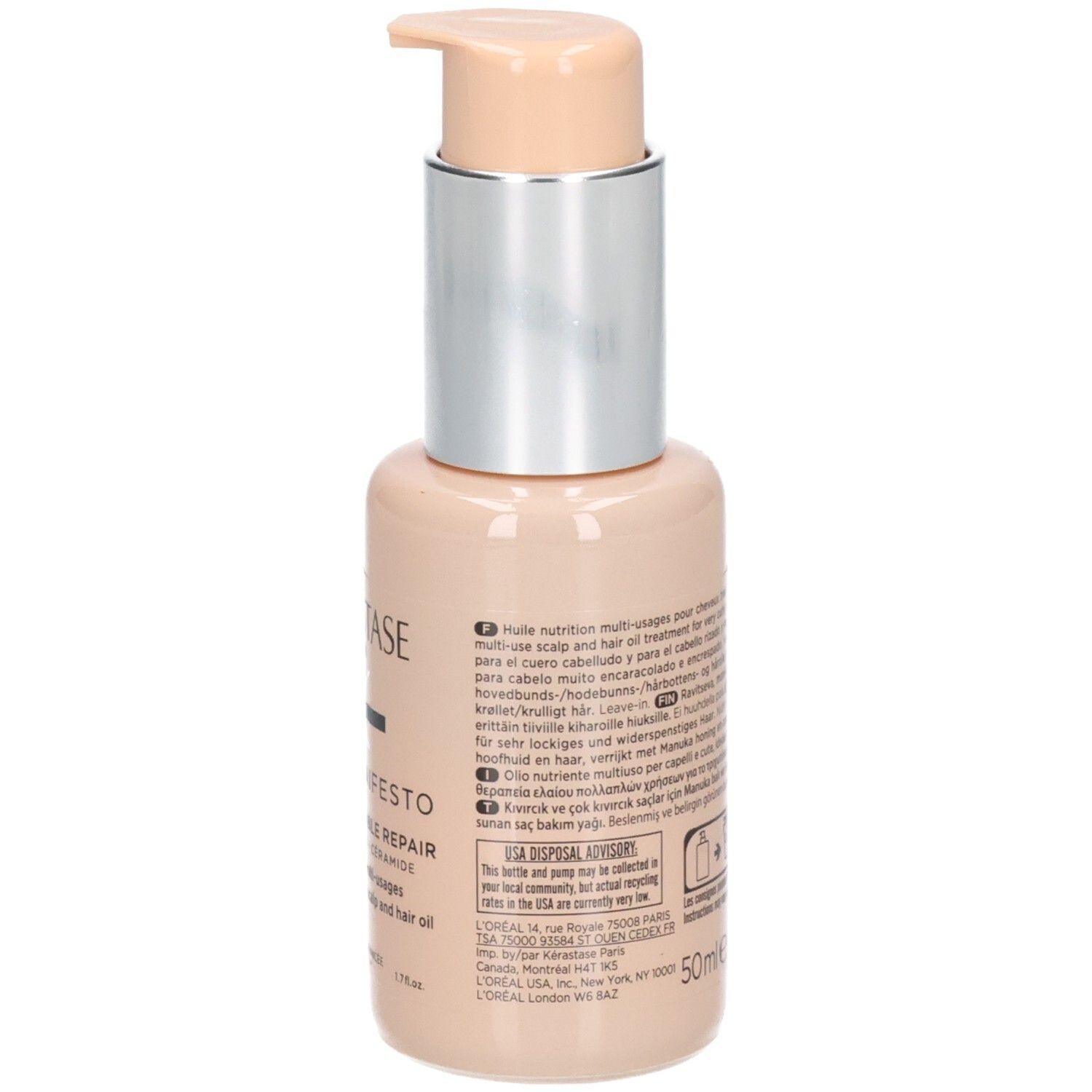 Kérastase Curl Manifesto Huile Sublime Repair, flacon et pompe pulvérisatrice.