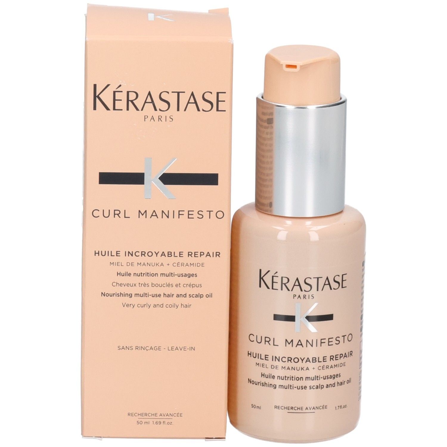Kérastase Curl Manifesto Huile Sublime Repair, huile et emballage extérieur.