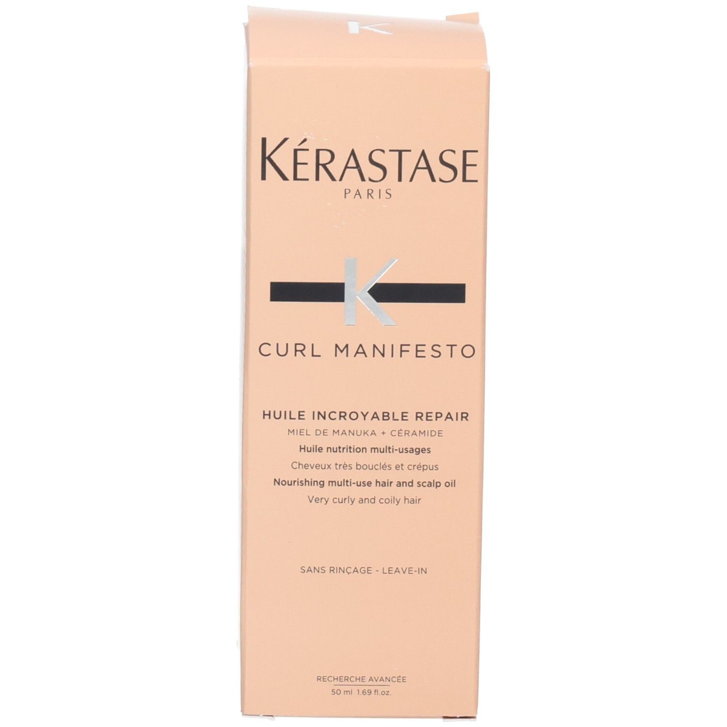 Kérastase Curl Manifesto Huile Sublime Repair, emballage extérieur avec informations produit.