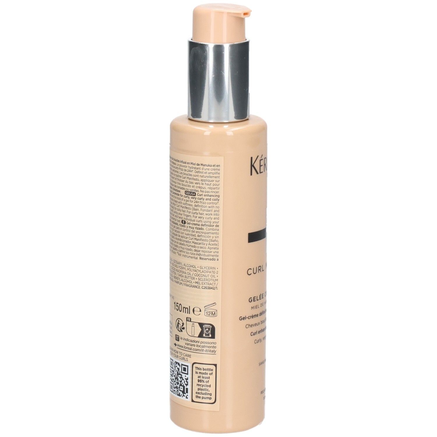 Arrière du flacon Kérastase Curl Manifesto Gelee Curl Contour avec ingrédients et volume 150ml.