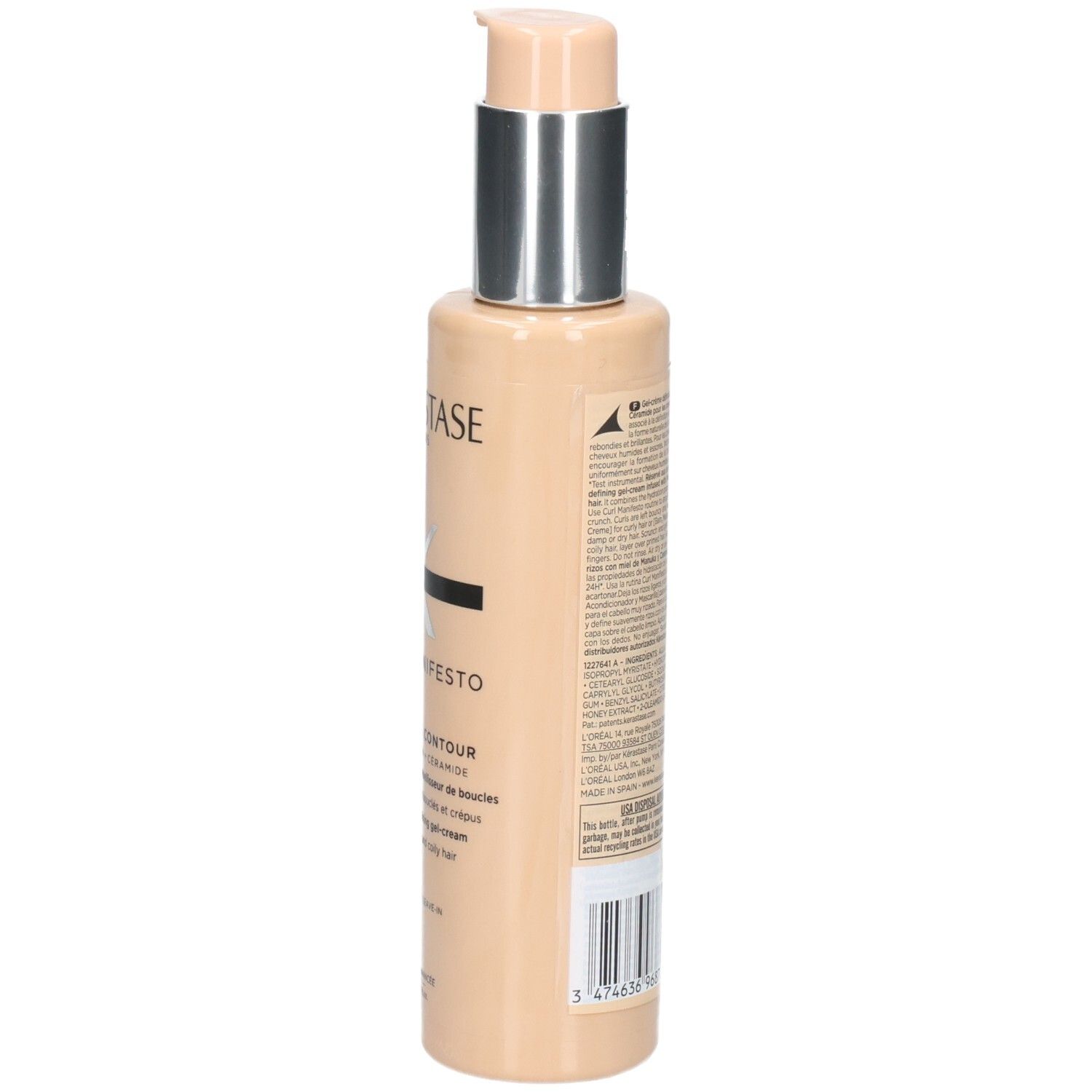 Arrière du flacon Kérastase Curl Manifesto Gelee Curl Contour avec ingrédients et volume 150ml.