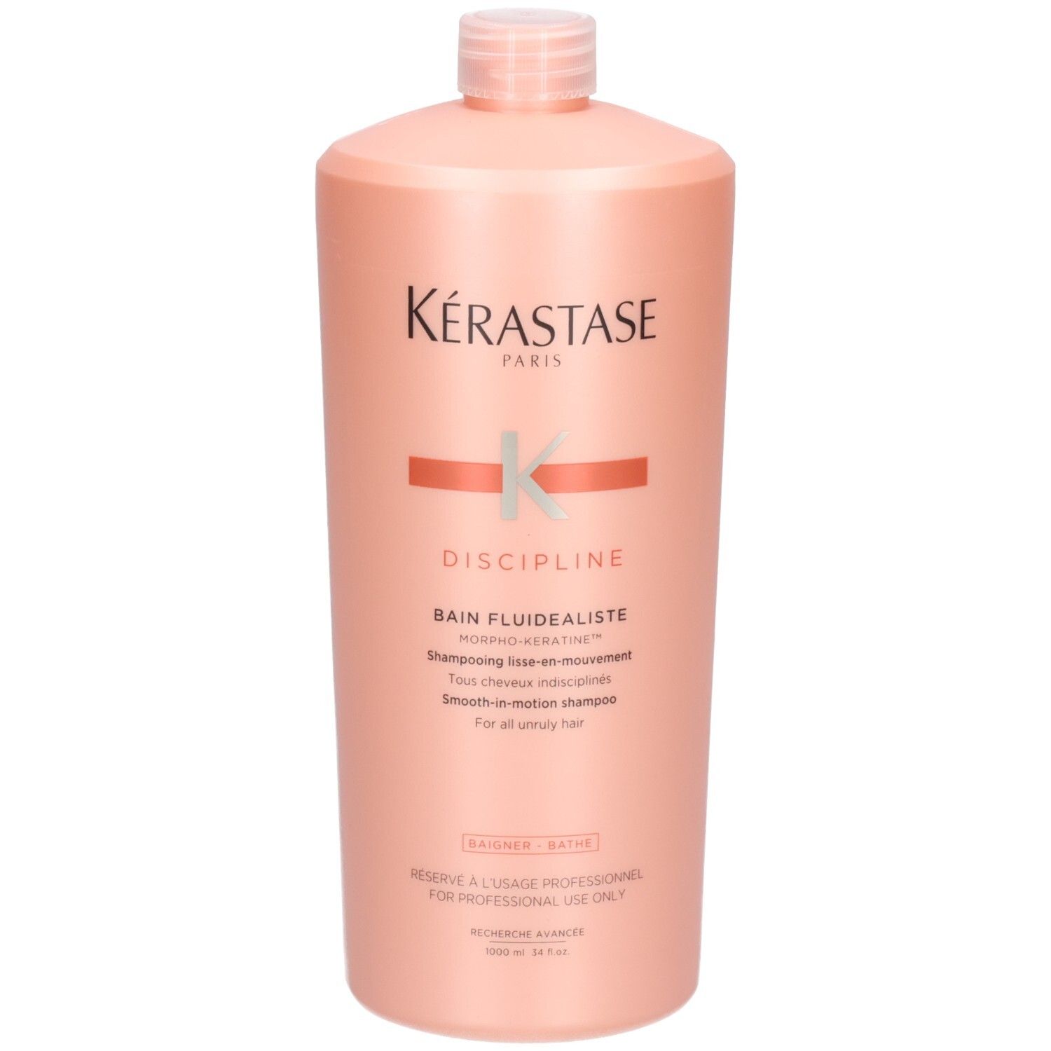 Shampooing Kérastase Discipline Bain Fluidealiste, flacon 1000 ml, légèrement en biais.