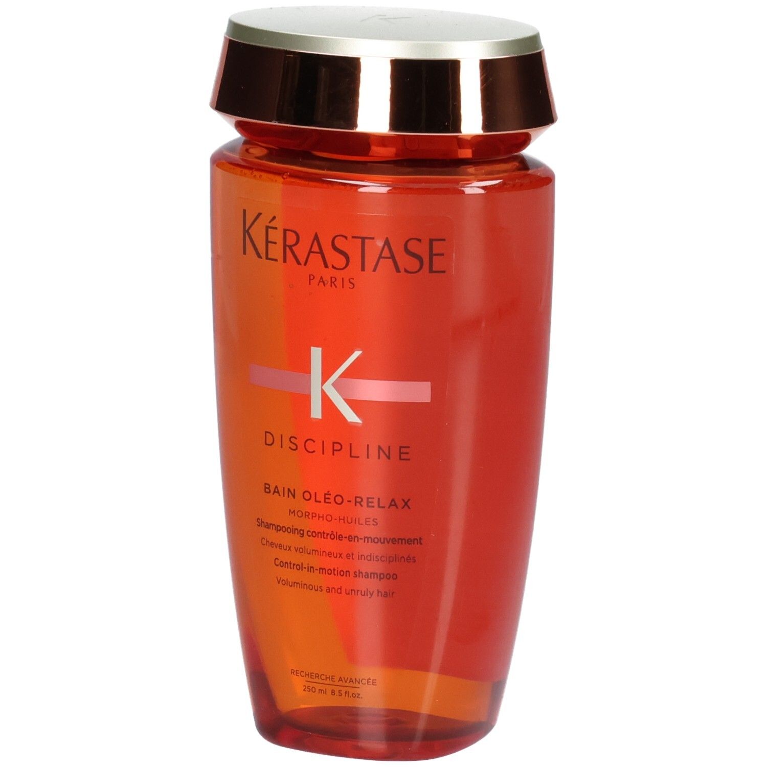 Kérastase Discipline Bain Oleo-Relax Shampoo, 250ml, oranje fles met gouden dop.