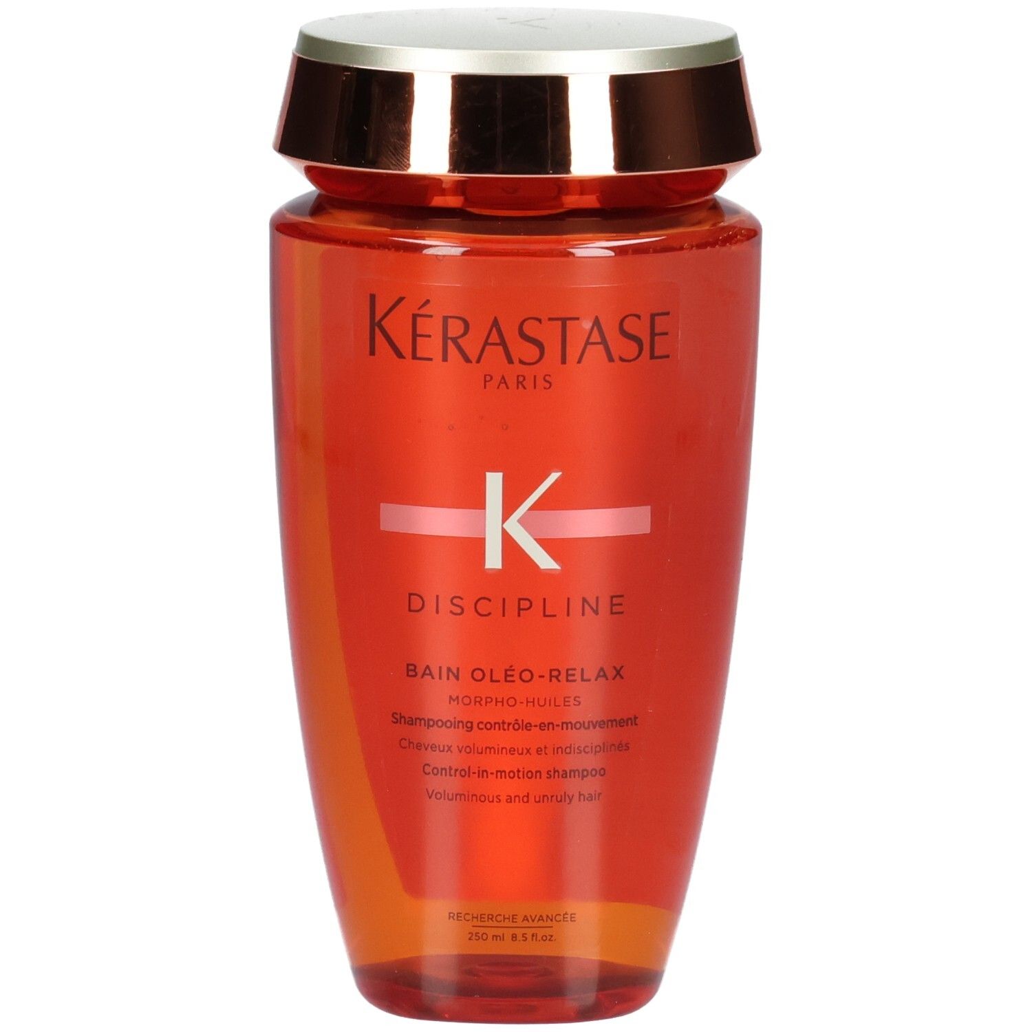 Kérastase Discipline Bain Oleo-Relax Shampoo, 250ml, oranje fles met gouden dop.