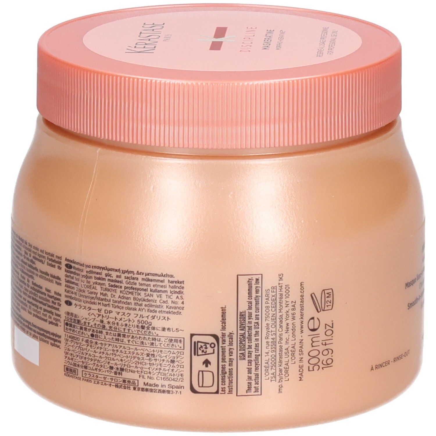 Kérastase Maskeratine masque, verso avec ingrédients et volume 500ml.