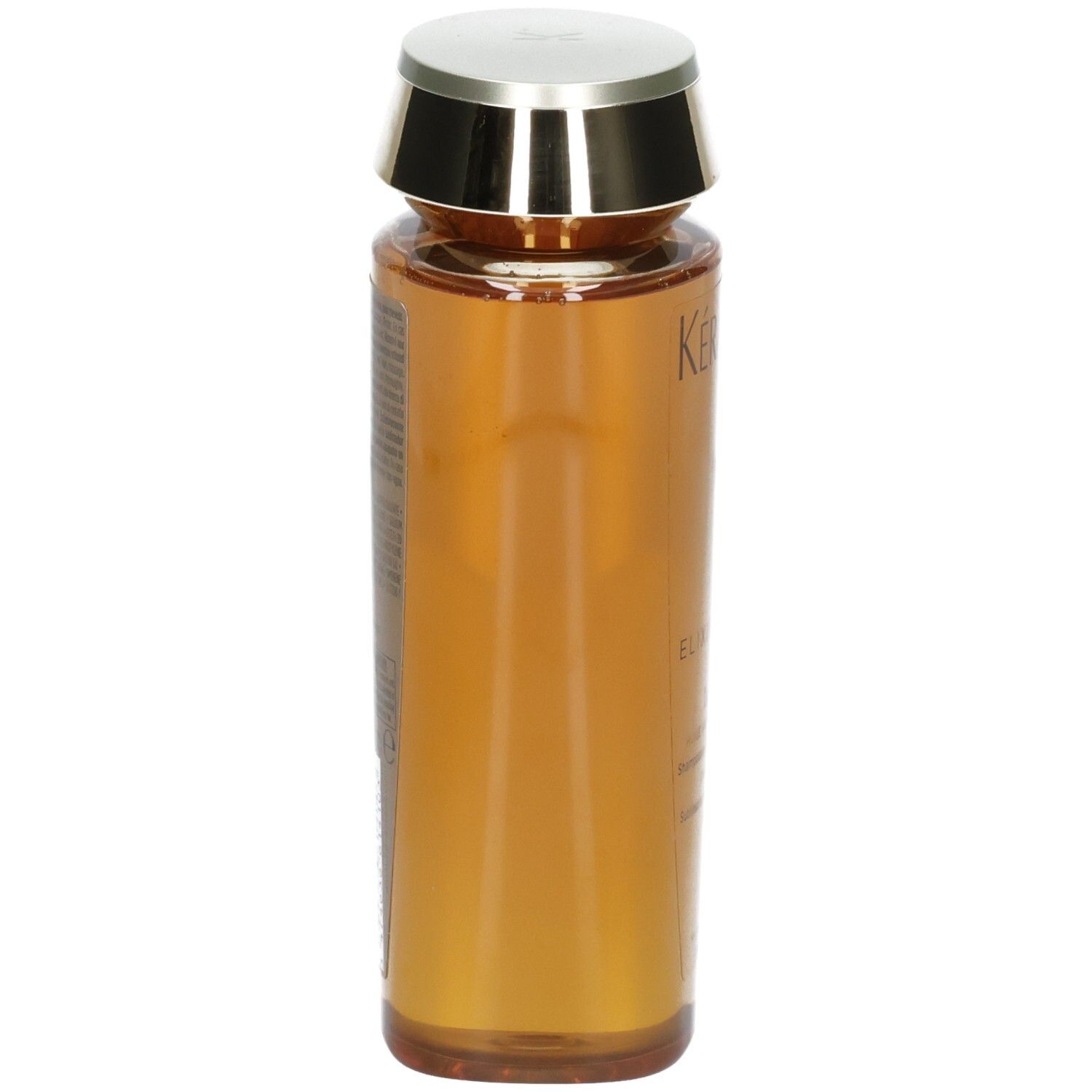 Shampooing Kérastase Elixir Ultime Le Bain, vue latérale d'un flacon de 250ml avec bouchon doré.