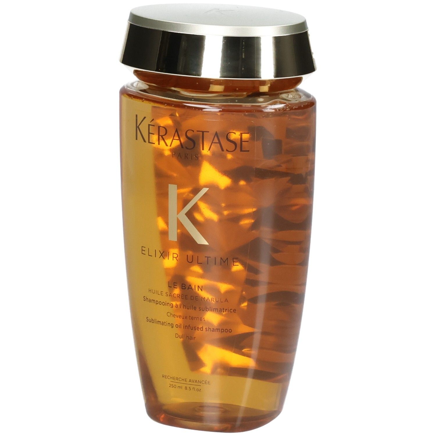 Shampooing Kérastase Elixir Ultime Le Bain, flacon de 250ml avec bouchon doré.
