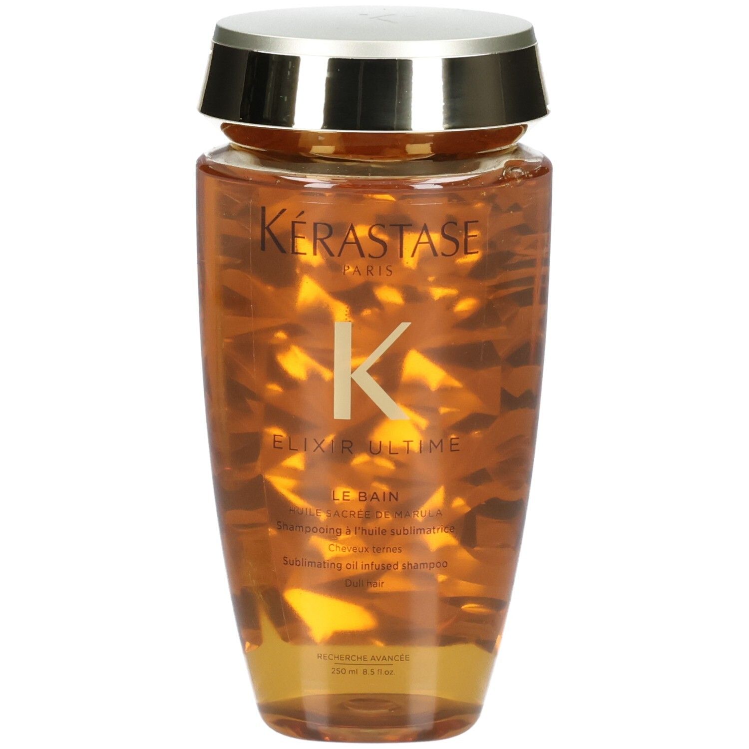 Shampooing Kérastase Elixir Ultime Le Bain, flacon de 250ml avec bouchon doré.