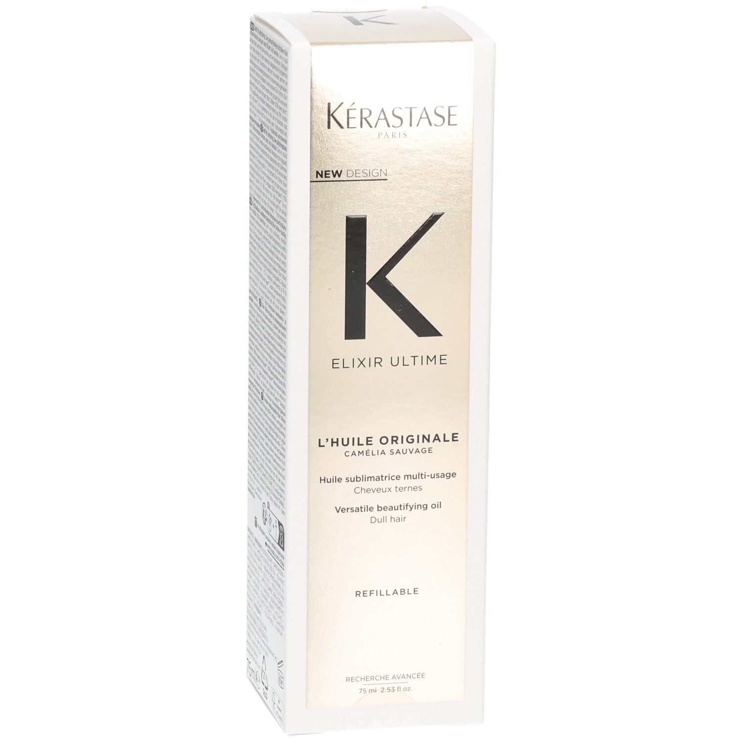Emballage Kérastase Elixir Ultime L’Huile Originale, face avant, avec logo doré 'K' et informations produit.