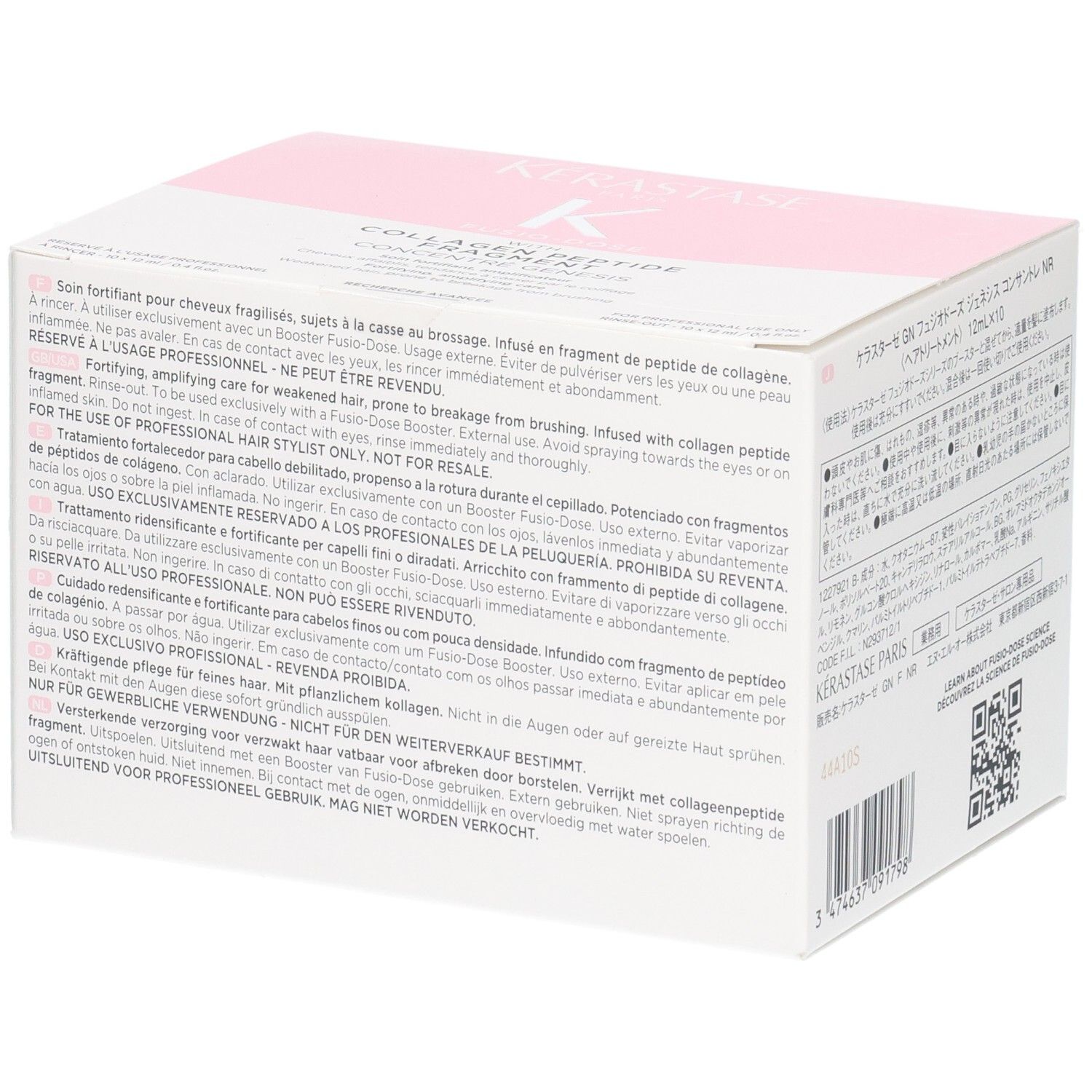 Kérastase Fusio-Dose Booster Brillance verpakking met tekst en barcode.