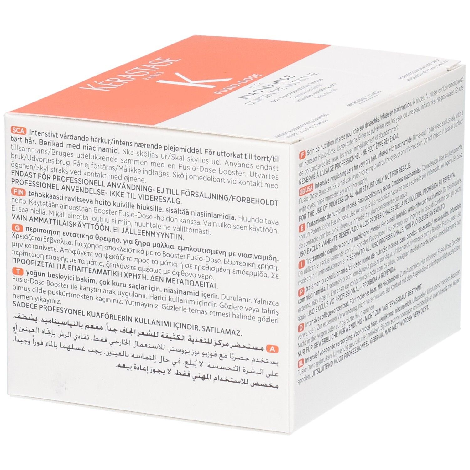 Boîte Kérastase Fusio-Dose Concentré Niacinamide Oleo-Fusion avec instructions d'utilisation multilingues.