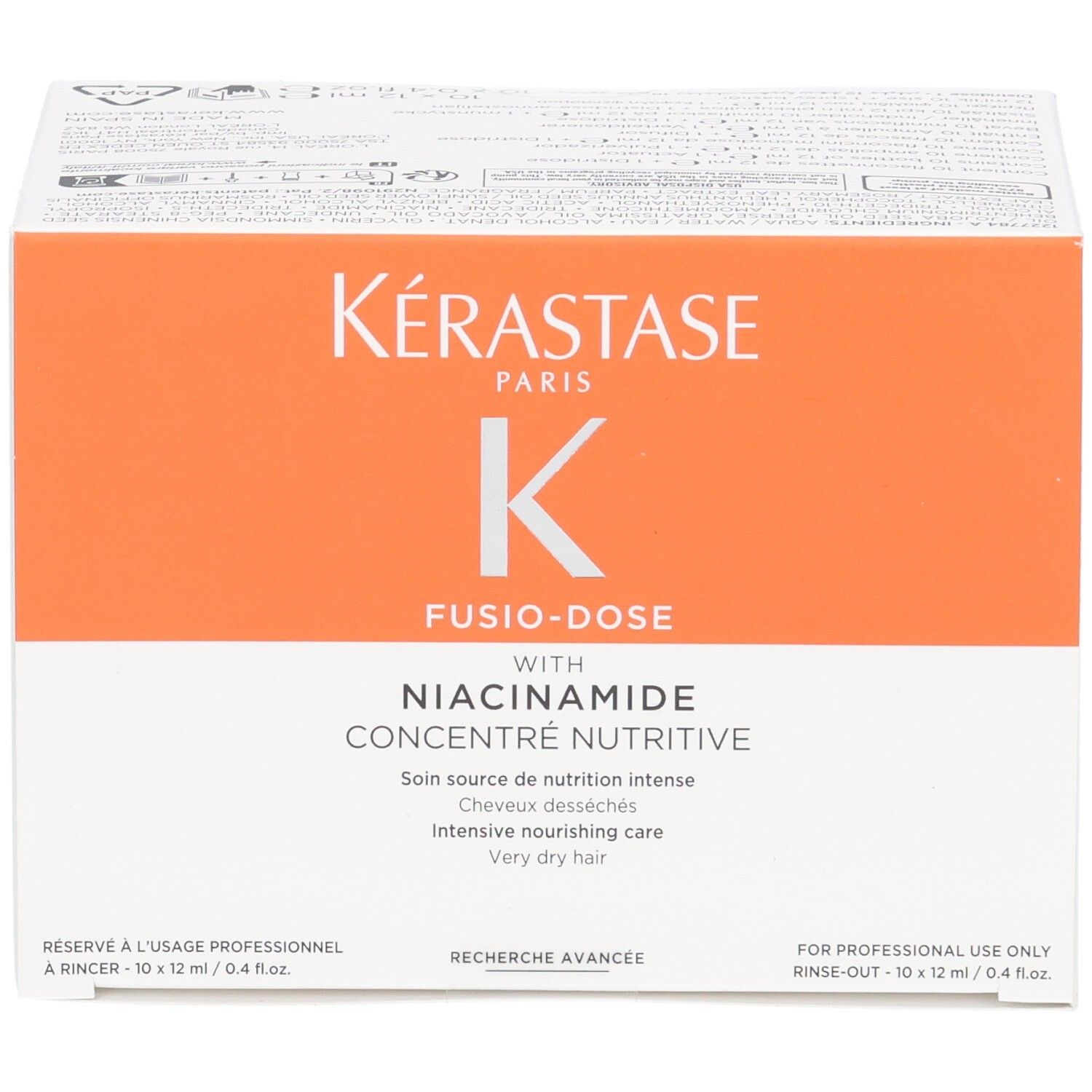 Boîte Kérastase Fusio-Dose Concentré Niacinamide Oleo-Fusion avec nom du produit et description d'application.