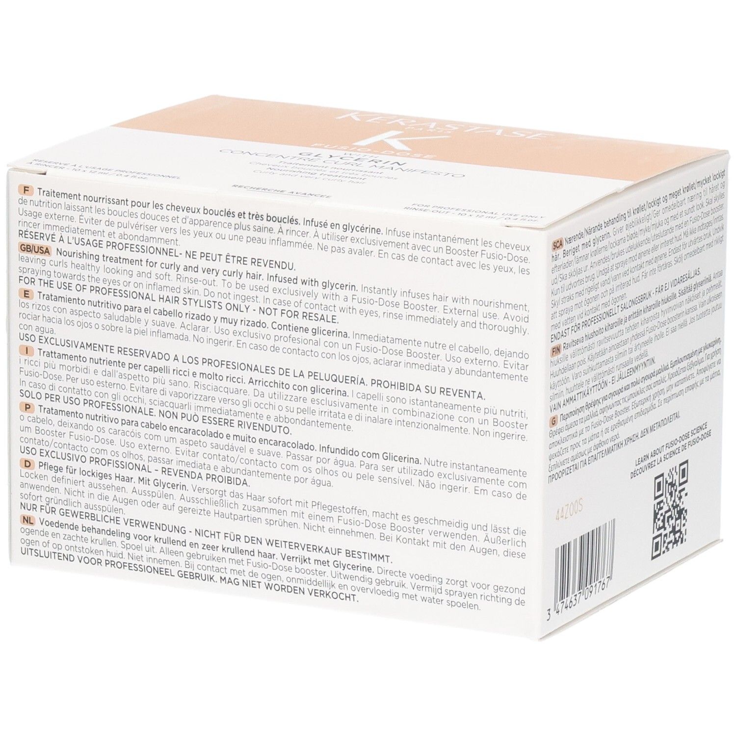 Kérastase Fusio-Dose Concentré Curl Manifesto doos met gebruiksinstructies.
