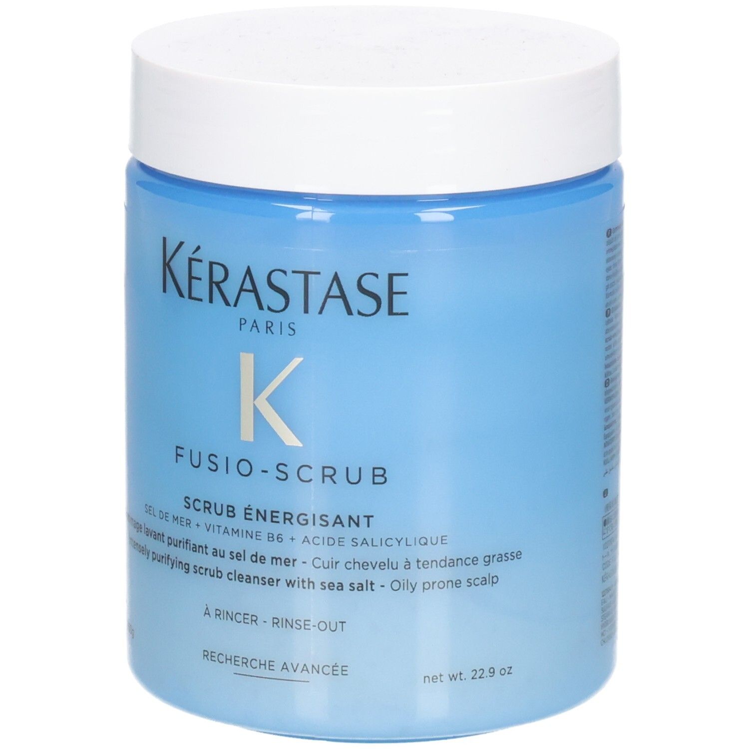 Kérastase Fusio-Scrub : Shampoo-gommage purifiant intense au sel marin pour cuir chevelu gras.
