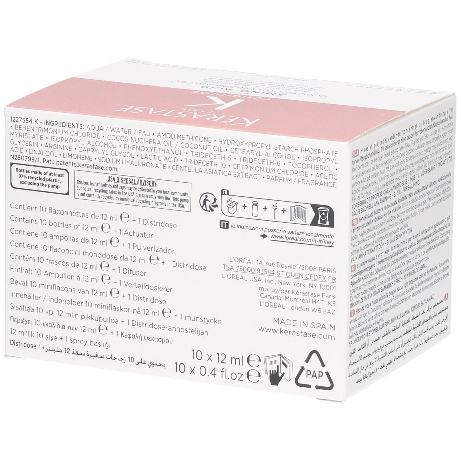 Boîte Kérastase Fusio-Dose Concentré Genesis avec ingrédients, ampoules et applicateur.