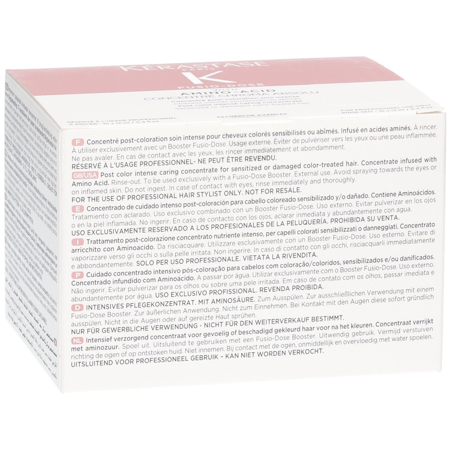 Boîte Kérastase Fusio-Dose Concentré Genesis avec avertissements et informations produit.