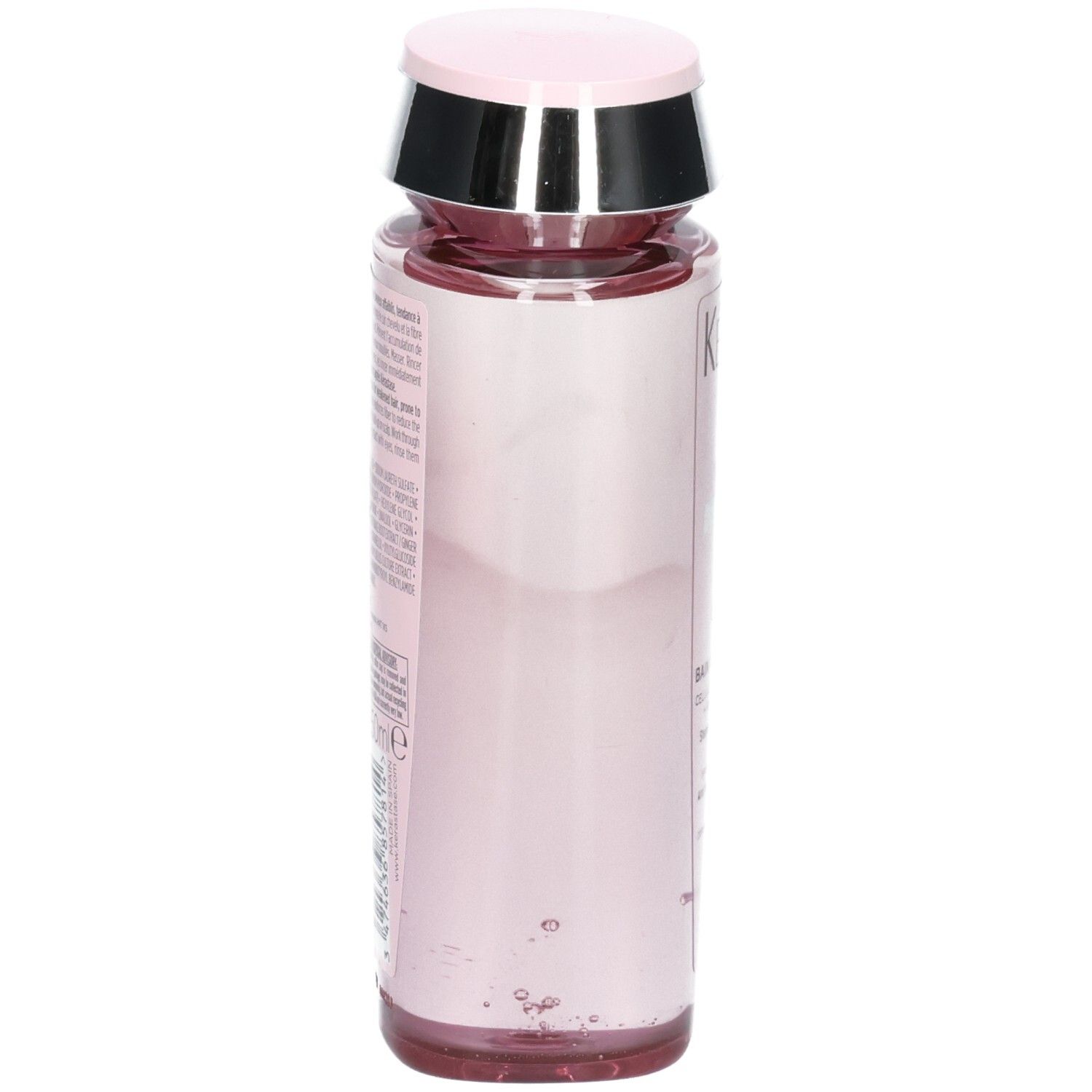 Kérastase Genesis Bain Hydra-Fortifiant Shampoo, vue latérale de la bouteille rose.