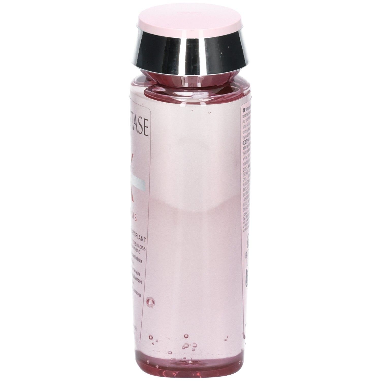 Kérastase Genesis Bain Hydra-Fortifiant Shampoo, vue latérale de la bouteille rose.