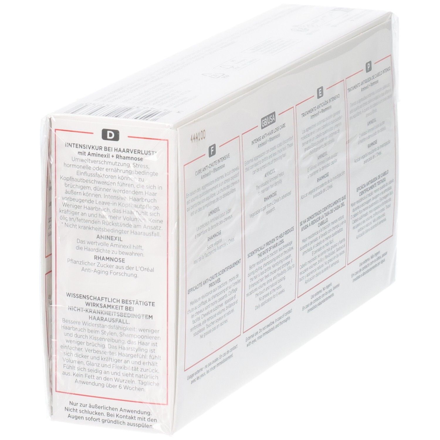 Kérastase Genesis Cure Anti-Chute Intensive boîte, côté avec informations en allemand et anglais.
