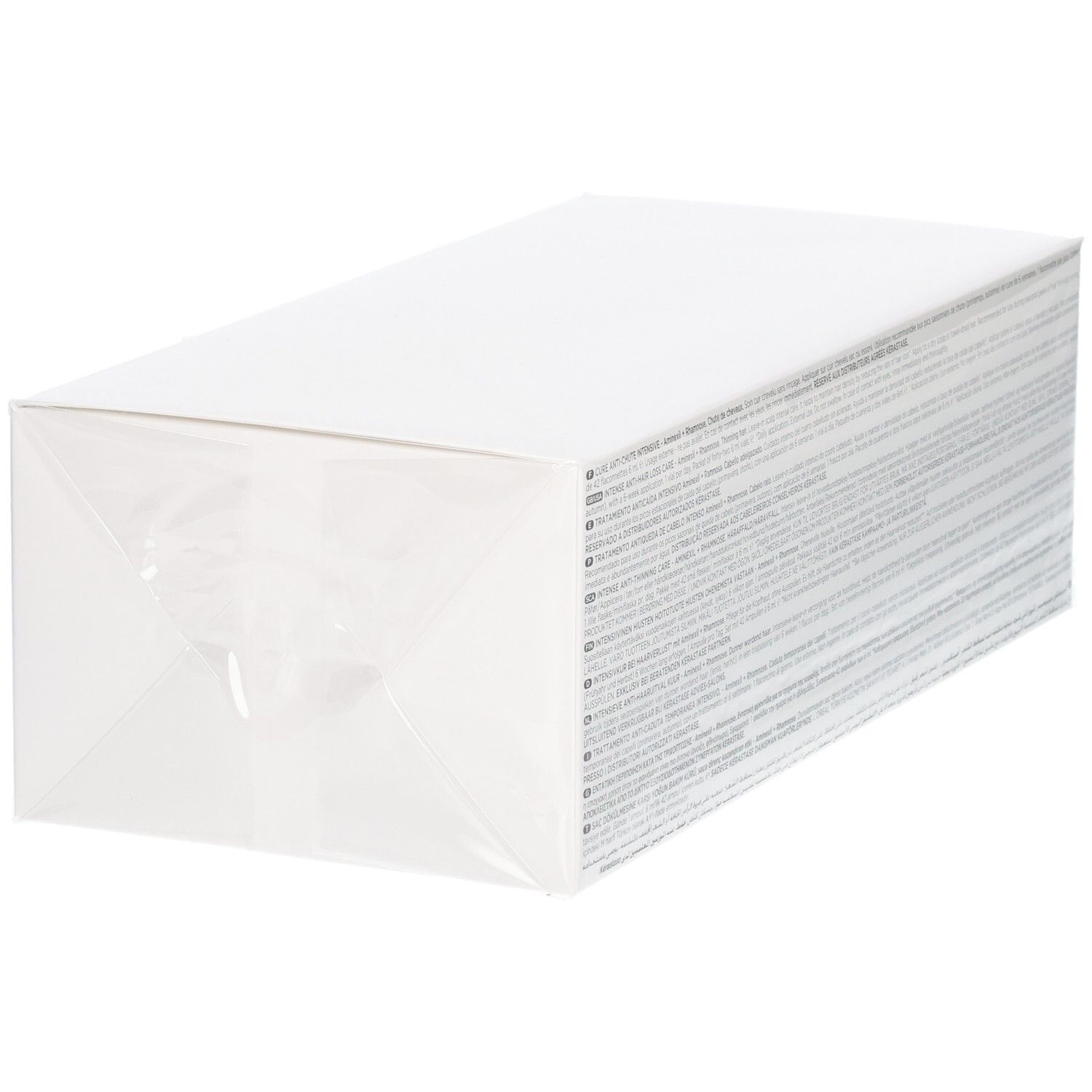 Dessous de la boîte Kérastase Genesis Cure Anti-Chute Intensive avec textes multilingues.