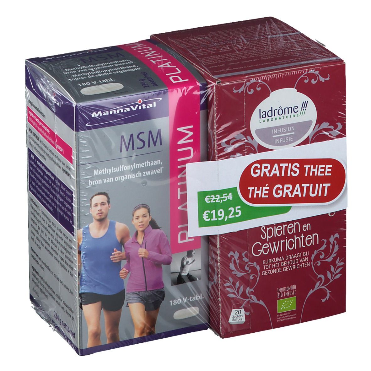 Mannavital MSM Platinum + 20 Zakjes Ladrôme Spieren en Gewrichten Thee GRATIS
