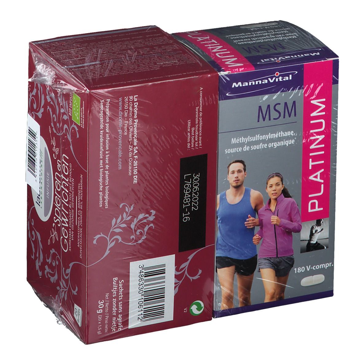 Mannavital MSM Platinum + 20 Zakjes Ladrôme Spieren en Gewrichten Thee GRATIS
