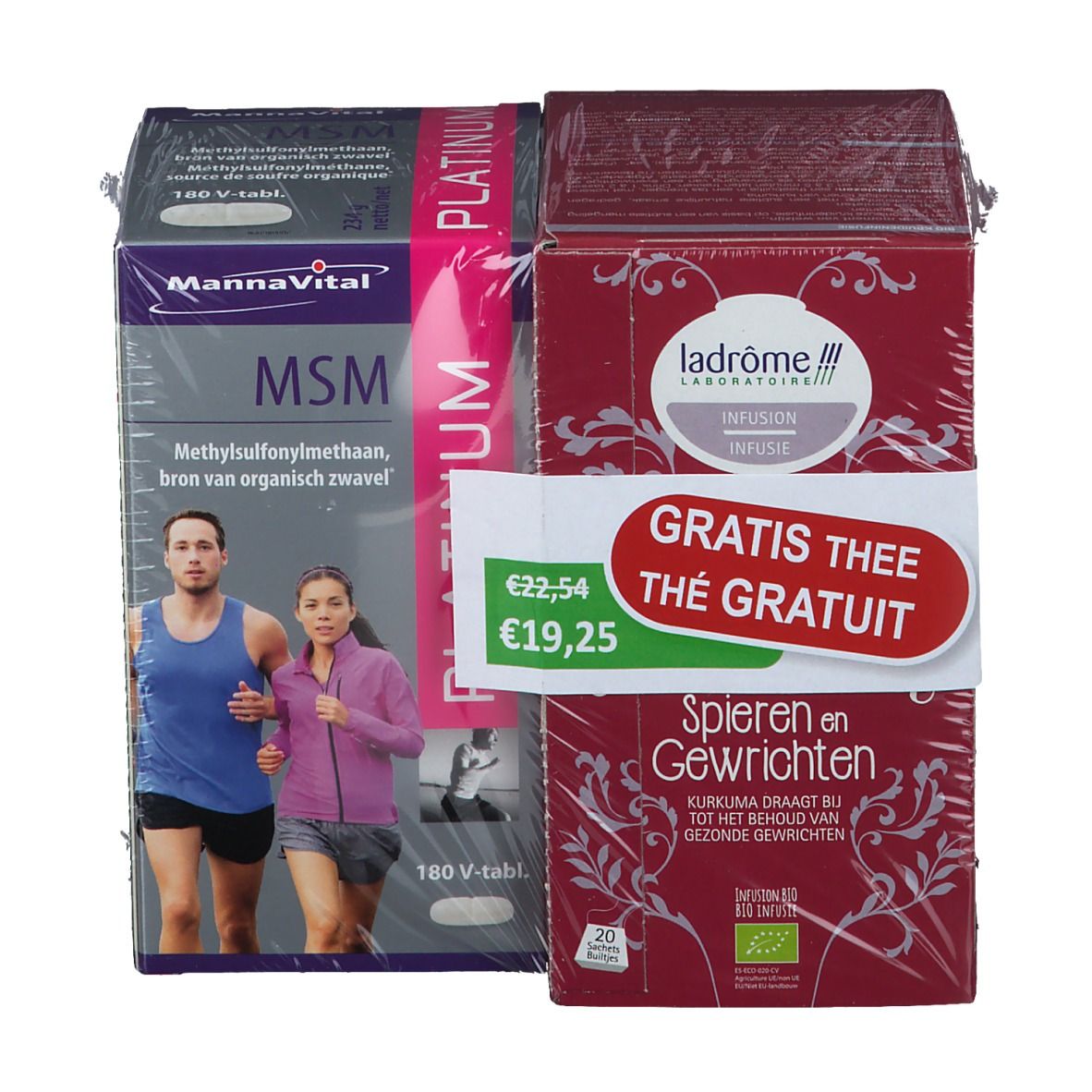 Mannavital MSM Platinum + 20 Zakjes Ladrôme Spieren en Gewrichten Thee GRATIS